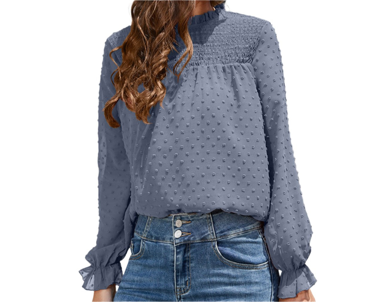 Chiffon Smocking Long Sleeve Shirt Top