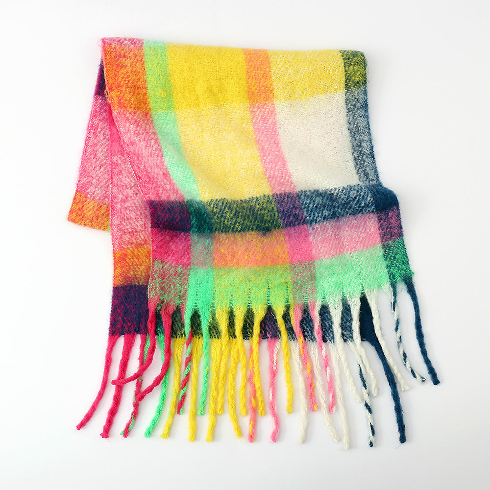 Yarn Tassel Plaid Scarf