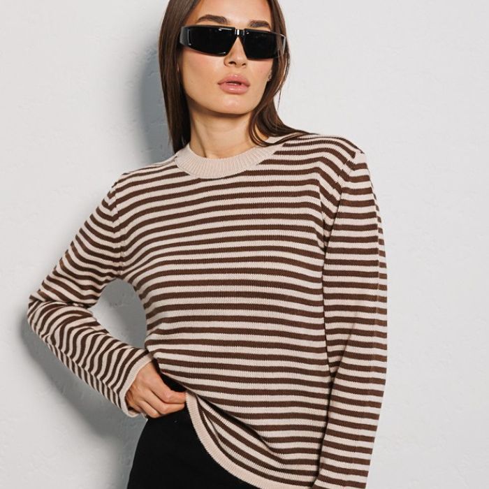 Striped Trendy Contrast Color Knitted Sweater