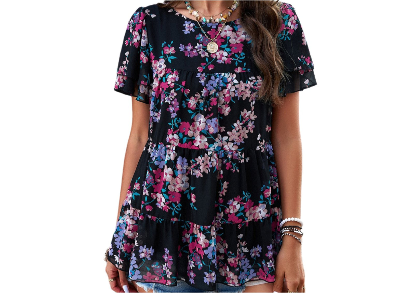 Casual Print Short Sleeved Top