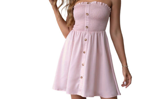 Solid Color Pocket Button Tube Top Dress