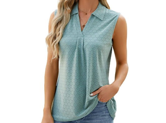 Polo Collar Sleeveless Top