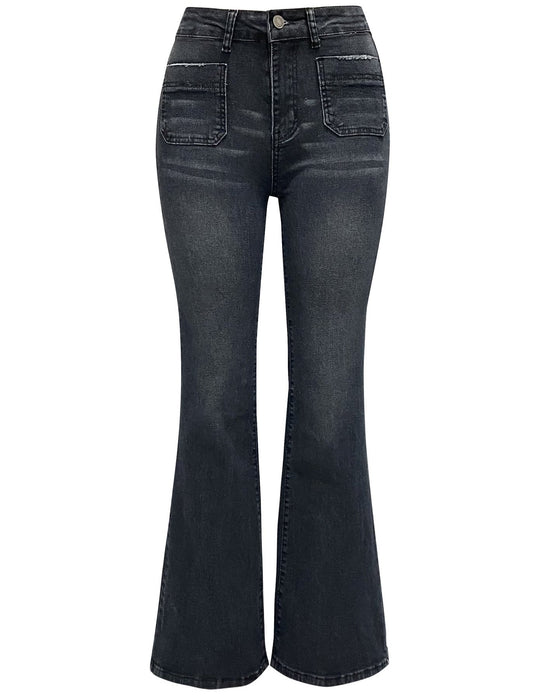 Retro Washed High-Waist Slim Stretch Flared Jeans