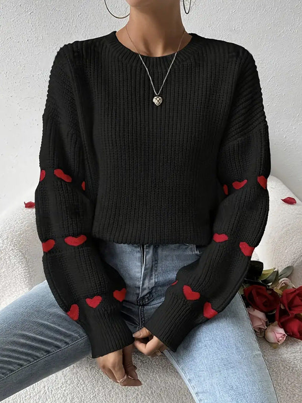 Heart Jacquard Flared Sleeves Sweater