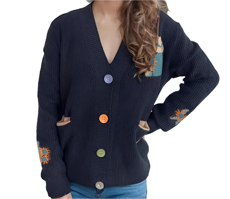 V-neck Embroidery Cardigan