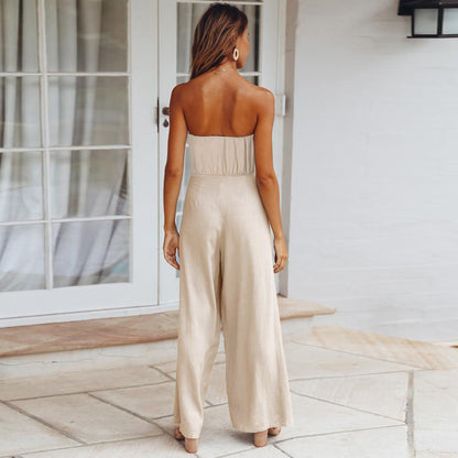 Casual Lace-up Tube Top Lace up Straight Jumpsuit