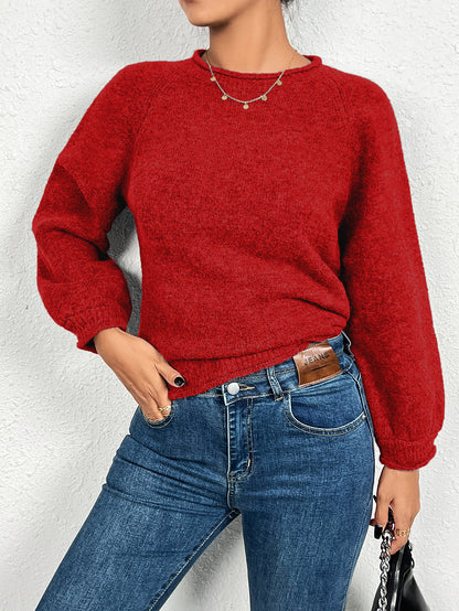 Pullover Round Neck Threaded Long Sleeve Sweater