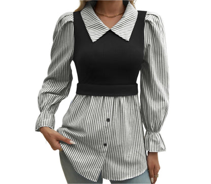 Bubble Sleeve Casual Striped Vest Shirt