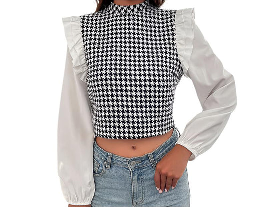 Mid Collar Houndstooth Short Shirt