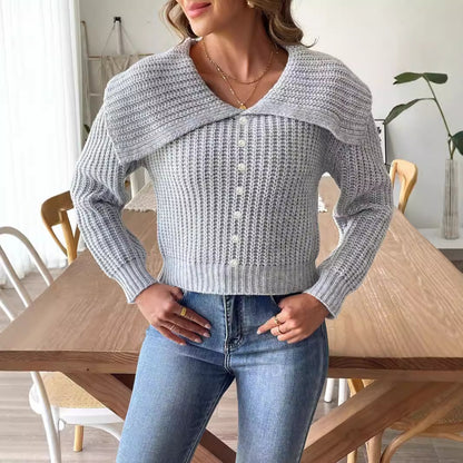 Pearl Beaded Lapel Sweater