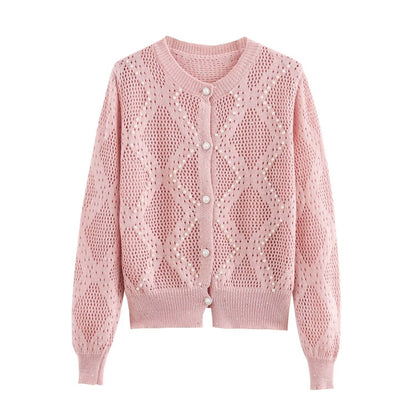 Rhombus Pearl Knitted Cardigan