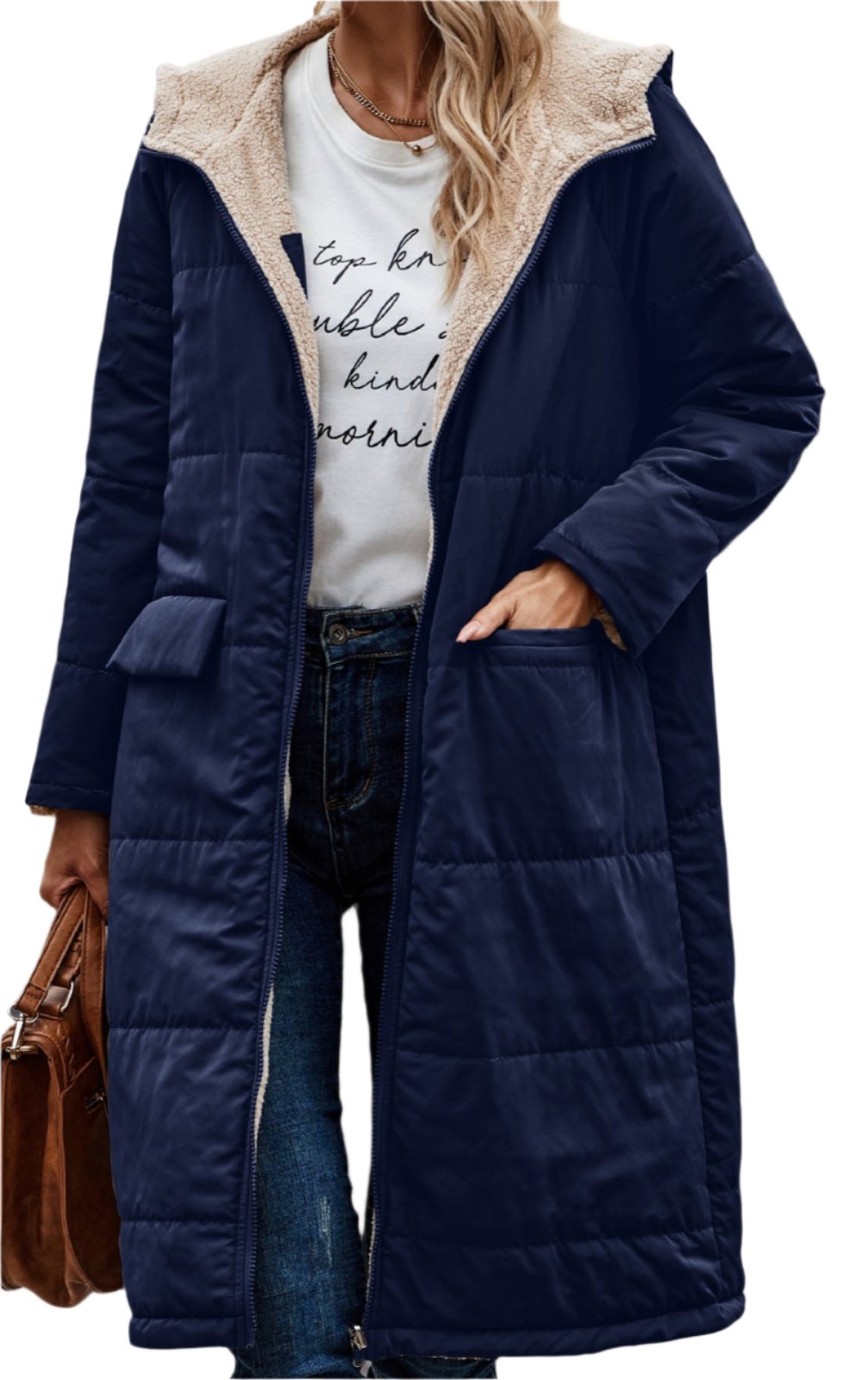 Simple Stitching Long Double Sided Long Sleeved Hooded Coat