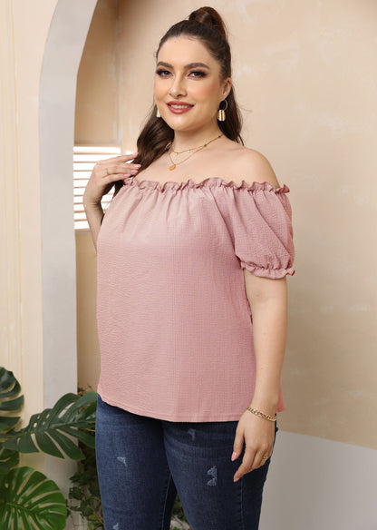 Plus Size Ruffled off-Shoulder Sexy Casual Sweet Short-Sleeved Top