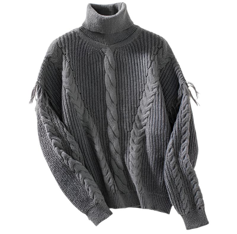 Drizzling Tassel Twisted Turtleneck Sweater