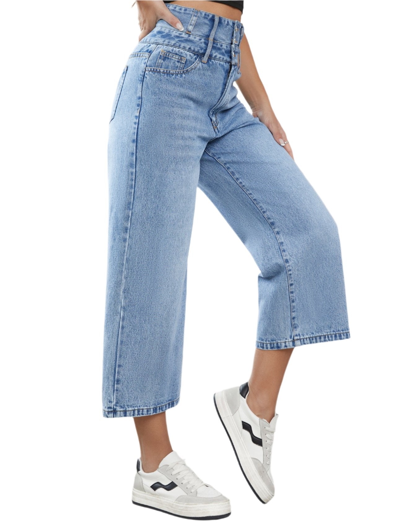 Denim Straight High-Waist Cropped Jeans