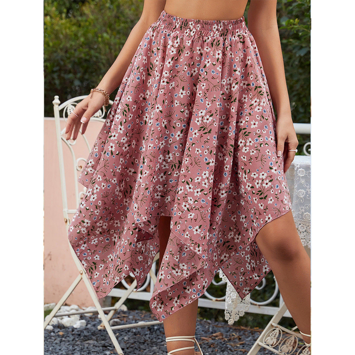 Casual Elegant Loose Floral Chiffon Skirt