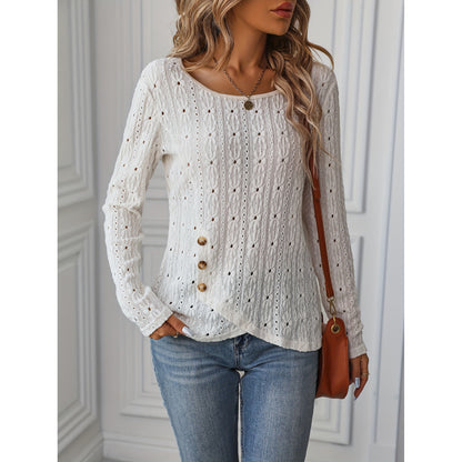 Long Sleeve Knitted Jacquard Button Top