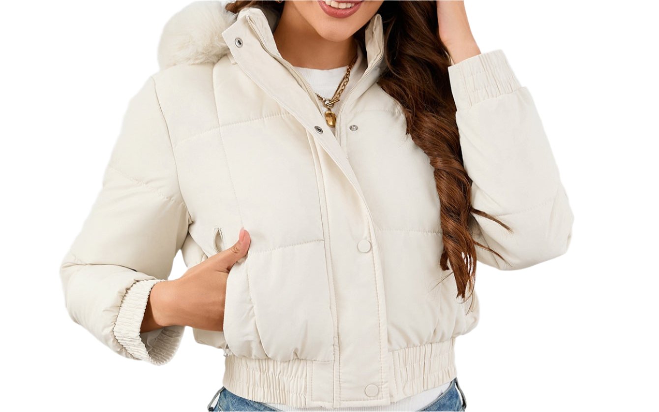 High Waist Fur Collar Fleece Cotton Padded Jacket