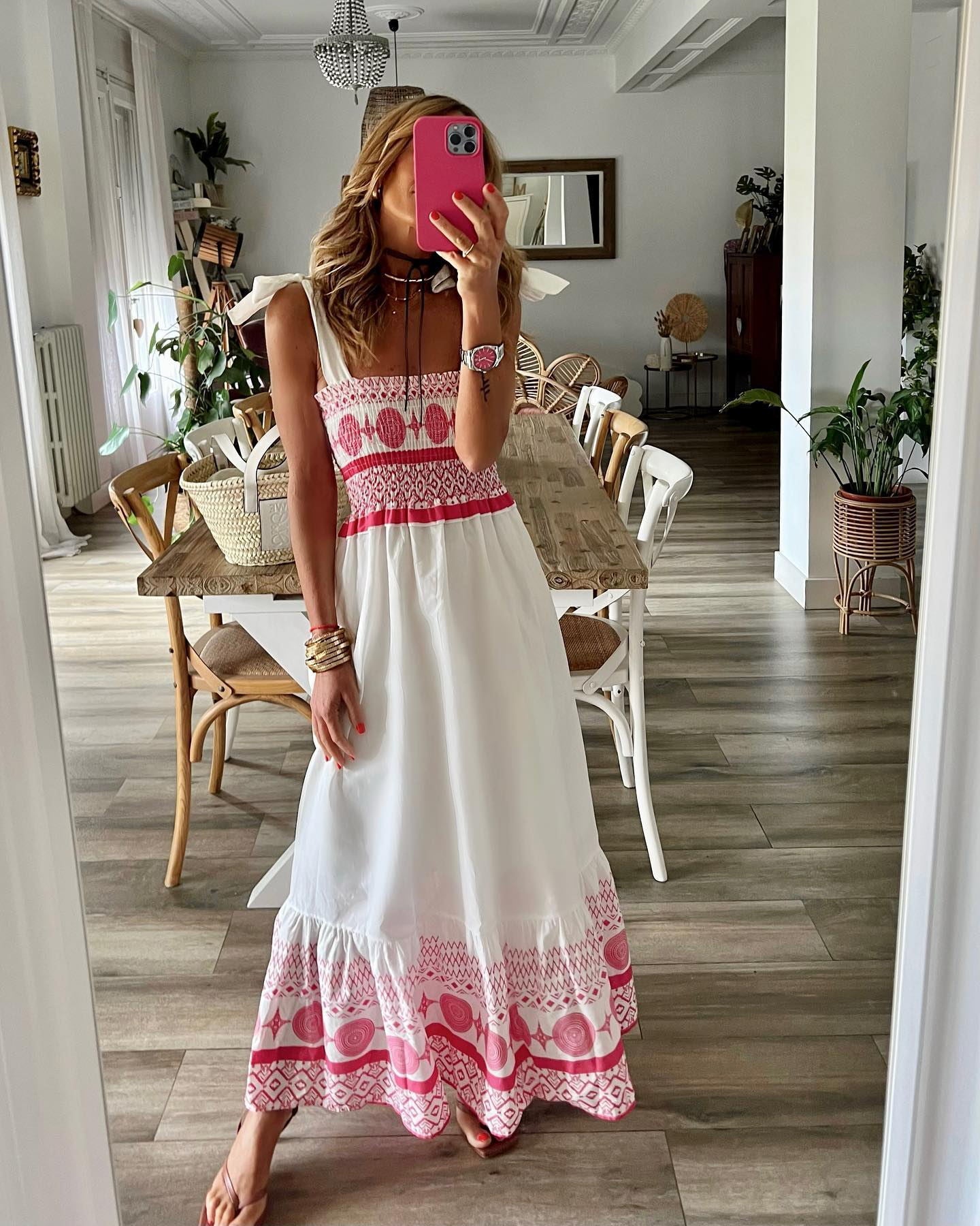 Summer Lace Printing Sweet Elastic Bohemian Maxi Dress