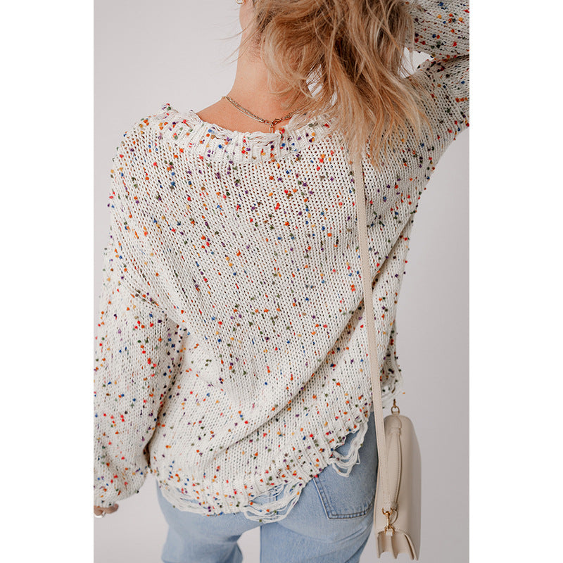 Color Spotted Knitted Long Sleeve Sweater