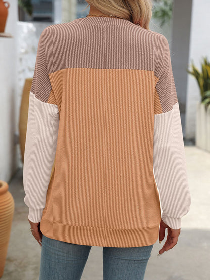 Twist Strip Color Long Sleeve Pullover Sweater