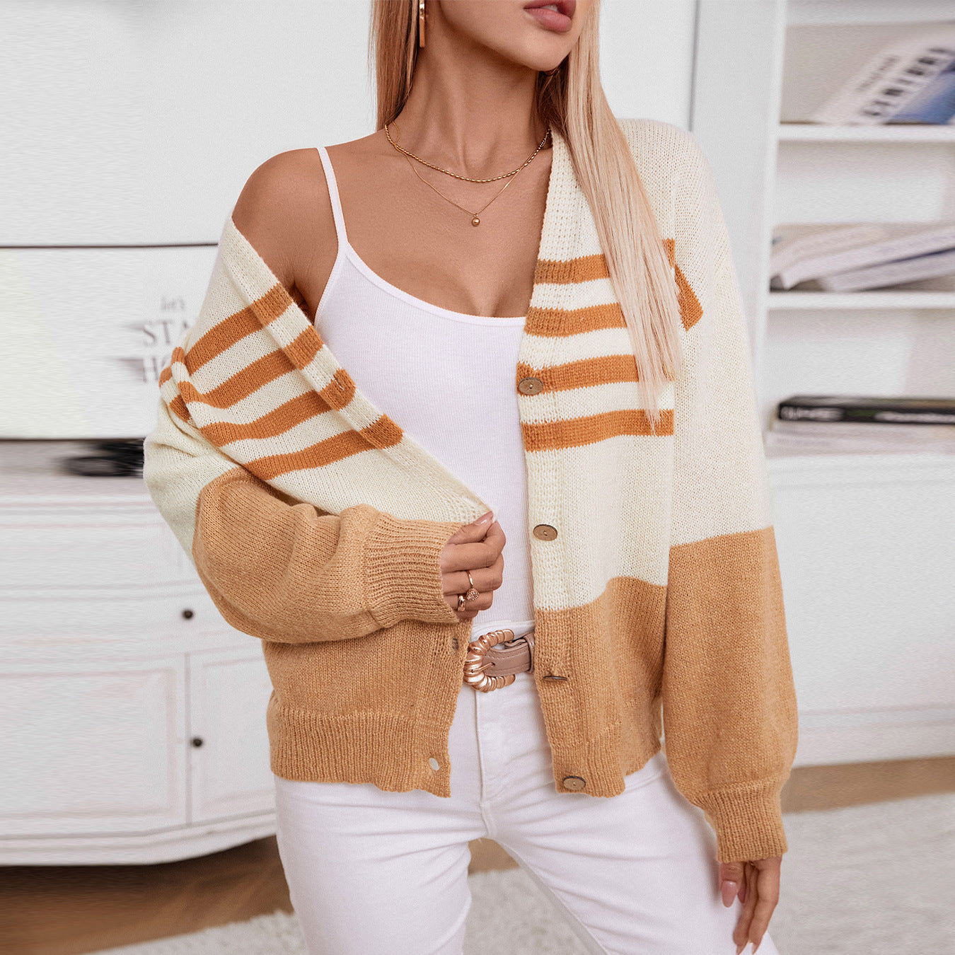 Striped Button Knitted Cardigan