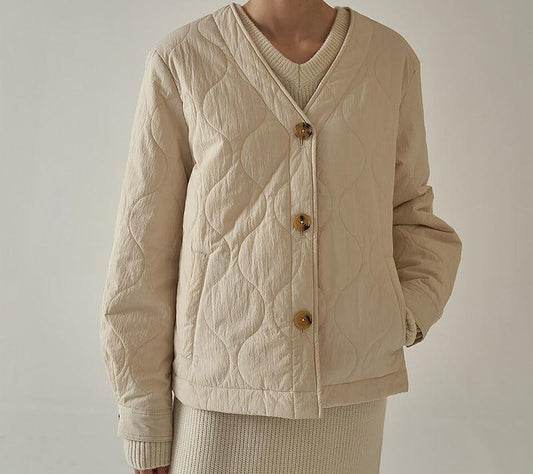 Cotton-Padded Wave Pattern Quilted Jacket Coat