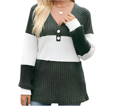 Long Sleeve Contrast Color Loose Sweater Top