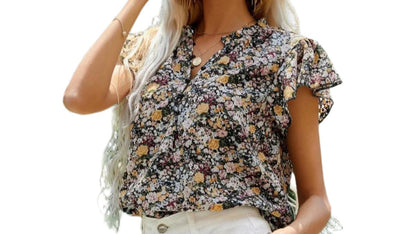 Floral Ruffle Sleeve Shirt Top