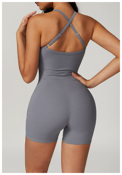 Pocket Casual Tight Back Yoga Quick Drying Nude Feel Sports Workout Romper