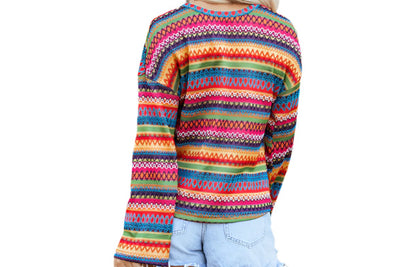 Color block Striped Drop Shoulder Long Sleeve Knitted Pullover Sweater