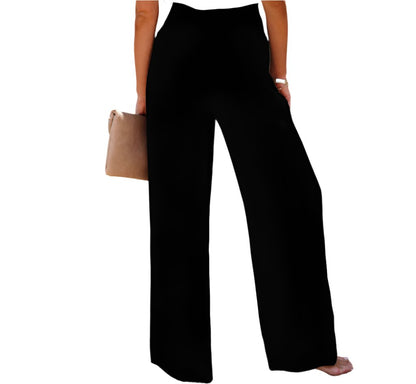 Casual Button Elastic Waist Wide Leg Pants