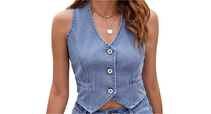 Summer Look Washed Denim Vest