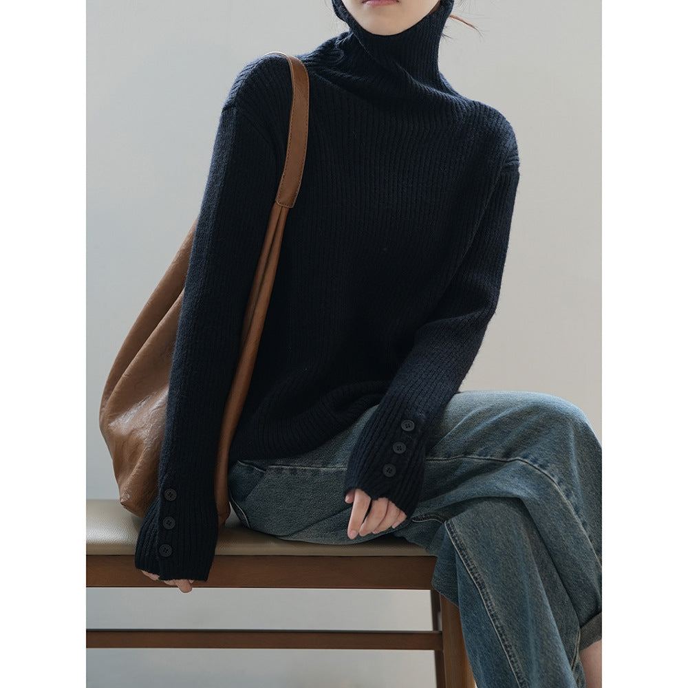 Soft Turtleneck Button Knit Sweater