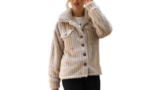 Plush Long Sleeve Collared Mid Length Plush Coat