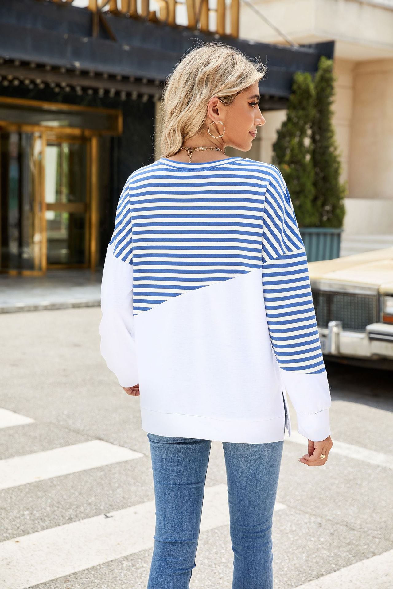 Contrast Color Striped Long Sleeve Sweater