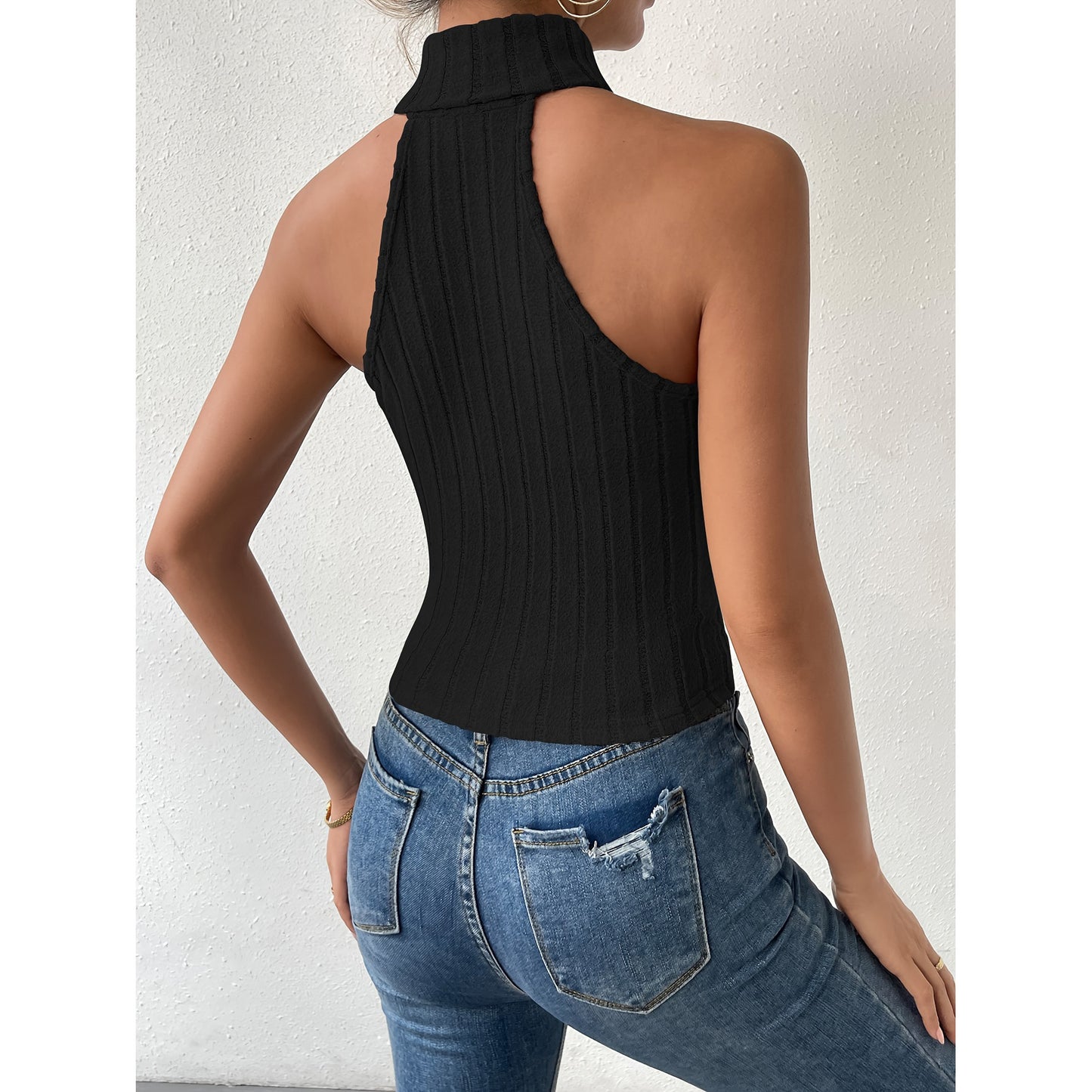 Sleeveless Turtleneck Slim Tight Knitted Top