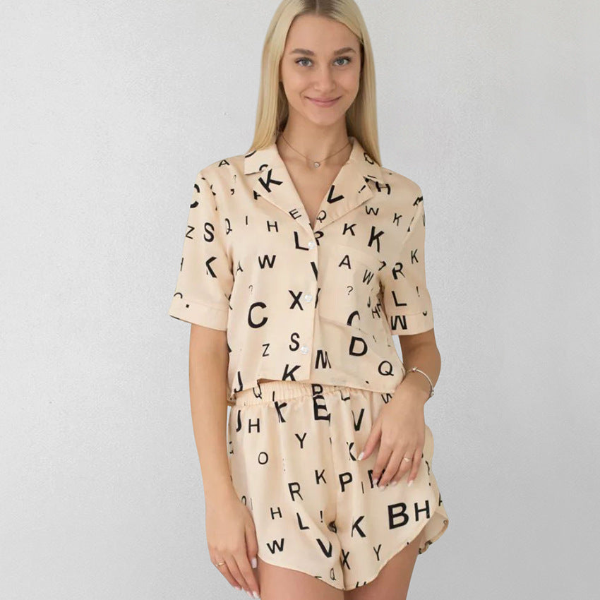 Printed Thin Loose Short Sleeved Shorts Pajamas