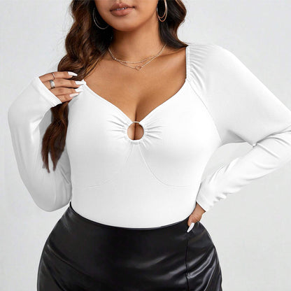 Plus Size Slim Fit Sexy Knitted Long-Sleeved Top