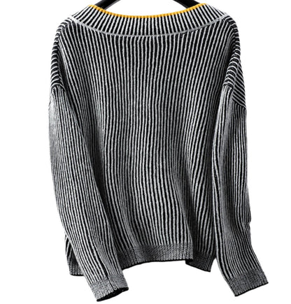 V-neck Striped Pullover Sweater