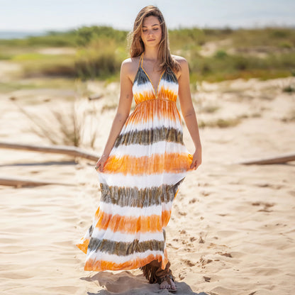 Tie Dye Backless Bohemian Beach Long Dress