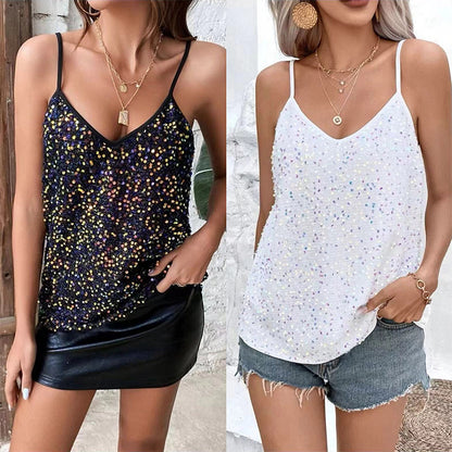 Sexy V-Neck Strap Sequined Top