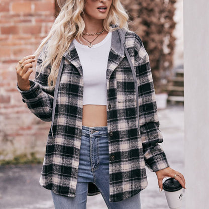 Flannel Plaid Hooded Casual Shirt