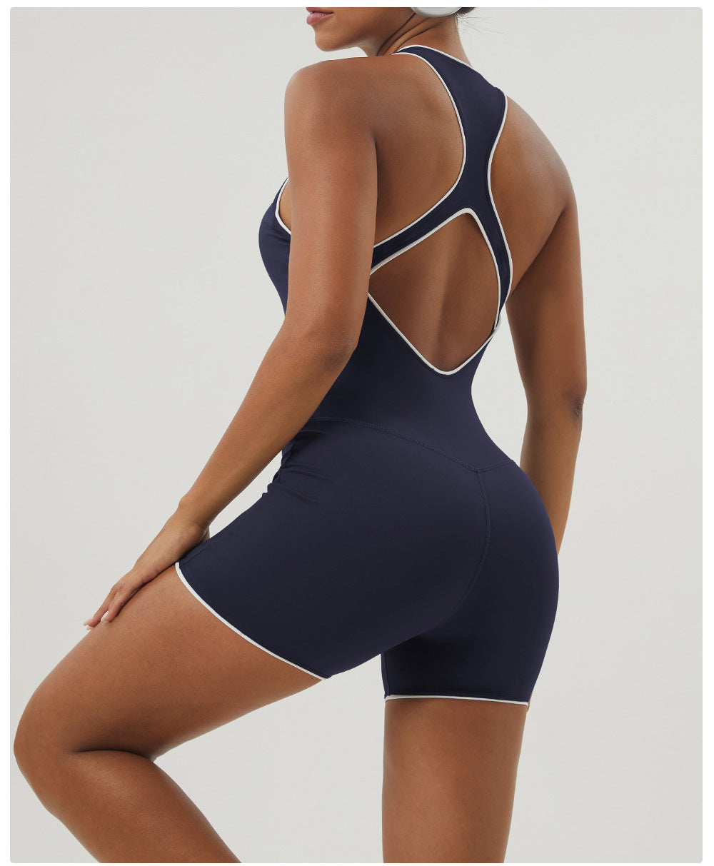 Sports Contrast Color I-Shaped Backless Romper