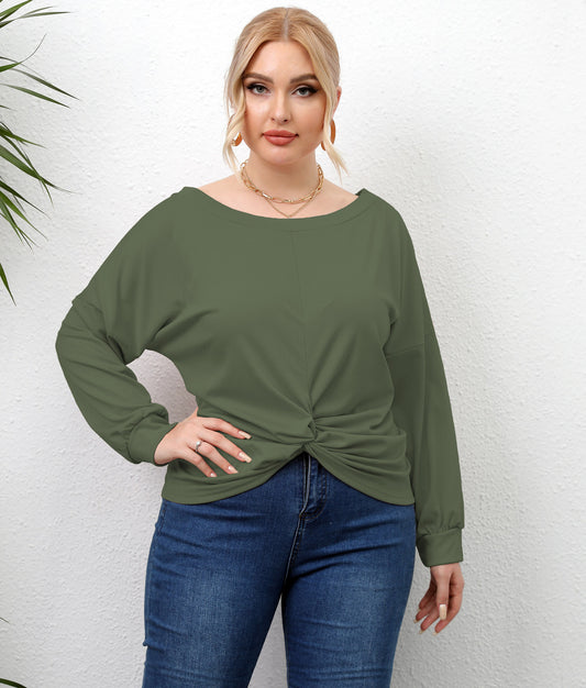 Plus Size Long Sleeve Asymmetric Criss Cross Casual Top