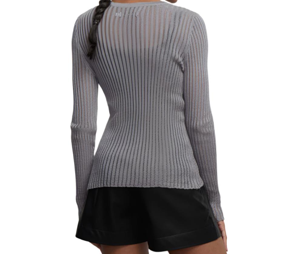 Sexy Cashmere Long Sleeve Sunken Stripe Sweater