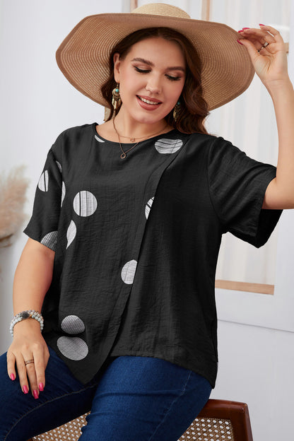 Plus Size Loose Polka Dot Short Sleeve Top