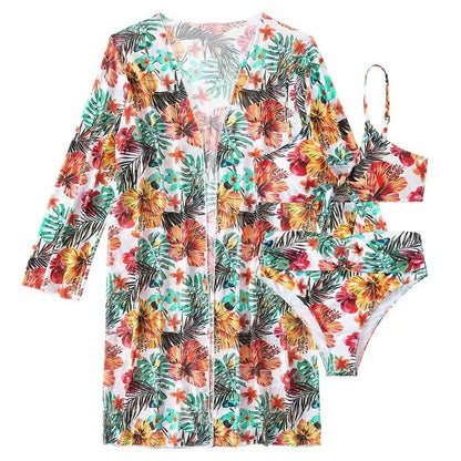 Printed Beach Three-Piece Bikini Coverup