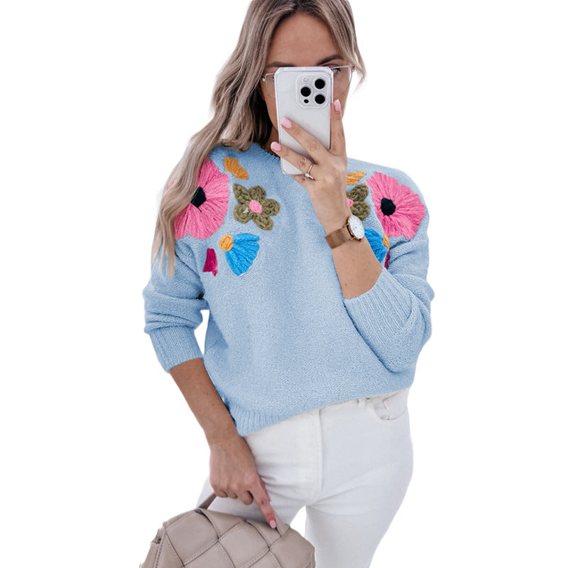 Knitted Floral Embroidered Sweater