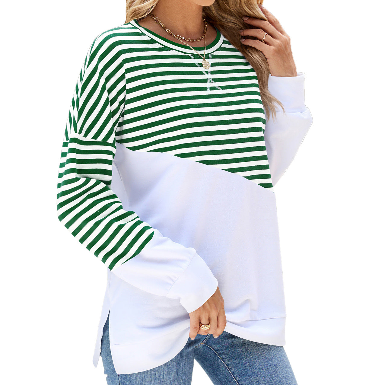 Contrast Color Striped Long Sleeve Sweater